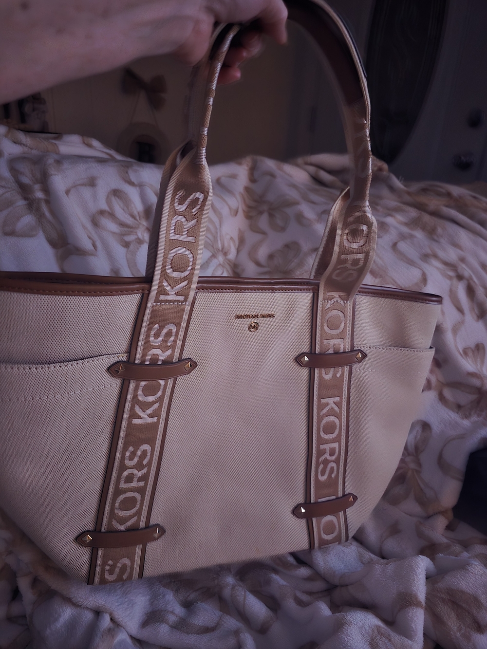 Michael Kors Cream Beige Logo Strap Tote
